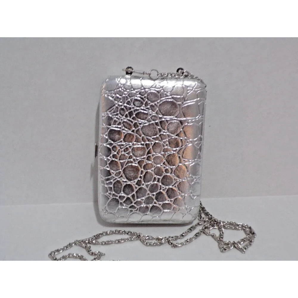 Crossbody Rhinestone‎ Silver Heart Change Credit Card ID Pouch Chain Strap Snap